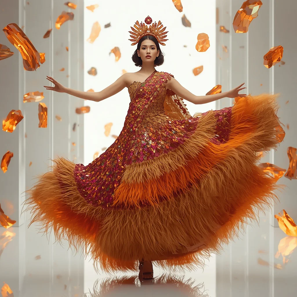 Aurora Phoenix Crown Saree with Floating Fire Jewels | Instagram prompt for girl in saree pic - Best 10 Beachside Saree AI Prompts for Breezy Coastal Fashion Shots AI Prompt