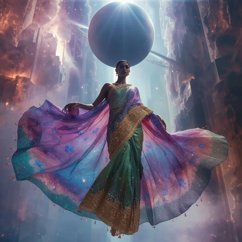Celestial Liquid Nebula Silk Cascade Saree – Ultra Luxury Cosmic Flow Couture | new prompt photo - Best 10 Regal Paithani Saree AI Prompts for Maharashtra Cultural Celebrations AI Prompt