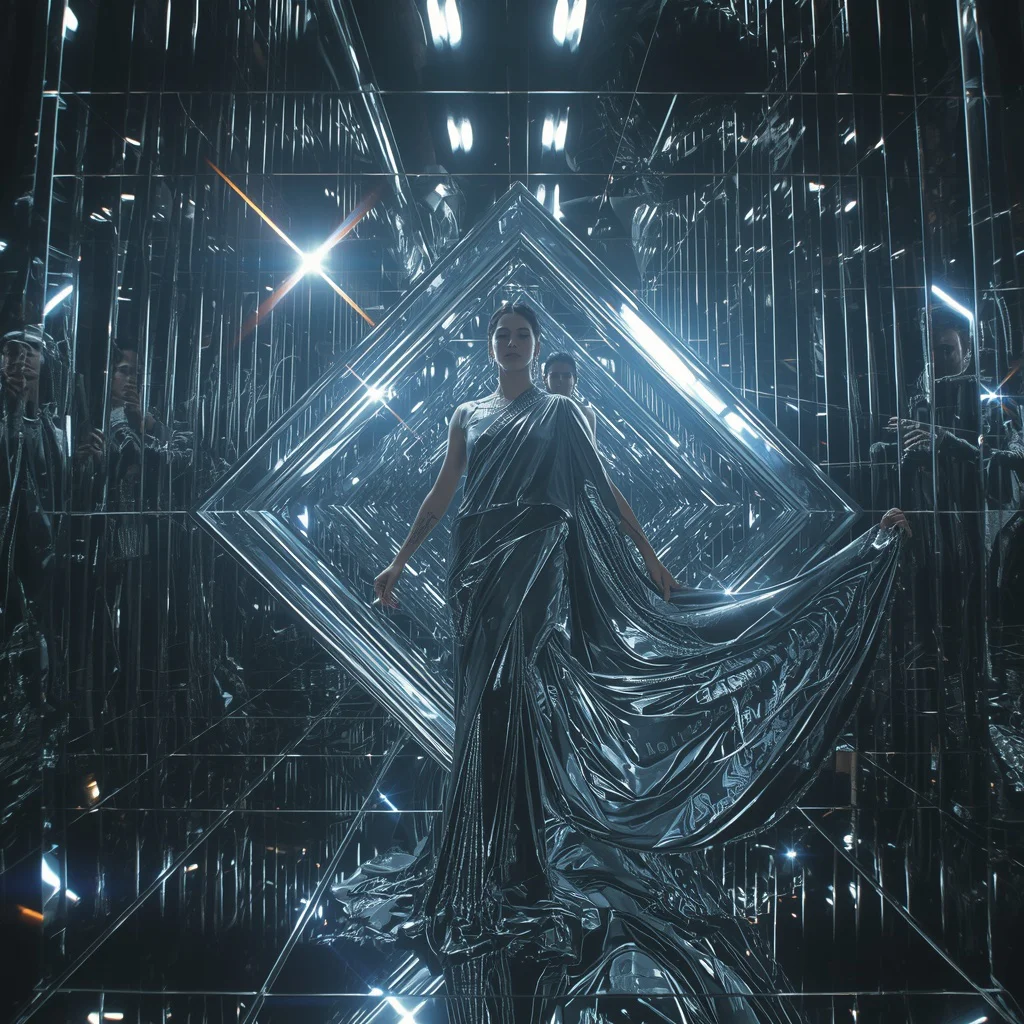 Chrome Infinity Mirror Singularity Dimension Saree – Hyper Reality Futuristic Couture | Instagram trending saree prompt - New 10 Contemporary Kanjeevaram Saree AI Prompts for Modern Bridal Wear AI Prompt
