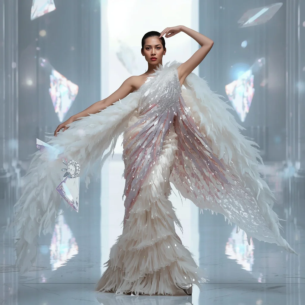 Chrome Swan Prism Saree with Floating Crystal Wings | traditional prompt for gemini ai girl copy and paste - New 10 Embellished Net Saree AI Prompts for Grand Reception Looks AI Prompt