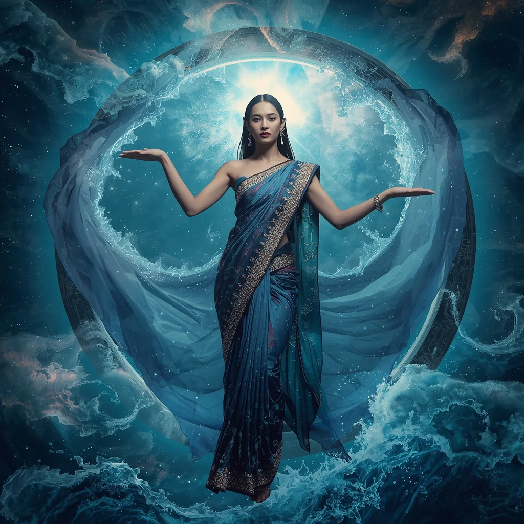 Chrono Nebula Leviathan Saree with Temporal Ocean Rift Singularity Gate | ChatGPT photo editing prompts for girl copy paste - New 10 Embellished Net Saree AI Prompts for Grand Reception Looks AI Prompt