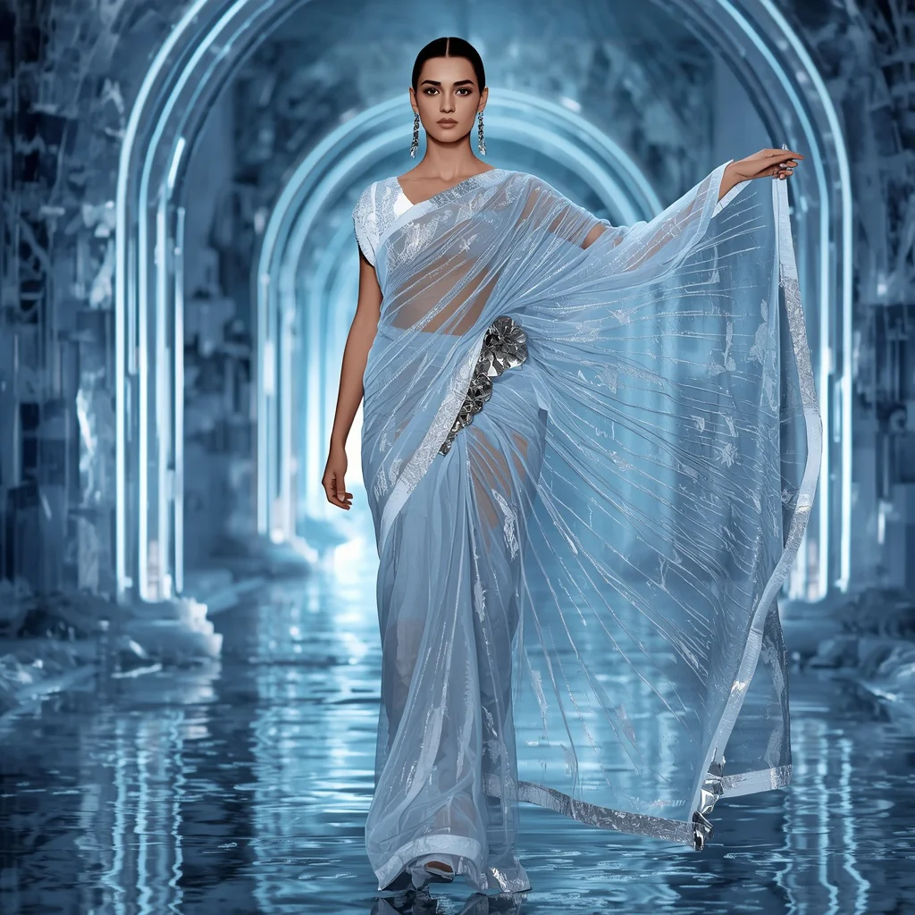 Cryo-Glass Icicle Saree with Frozen Neon Palace | Traditional saree Prompt PDF - Best 10 Vibrant Patola Saree AI Prompts for Gujarati Heritage Photography AI Prompt