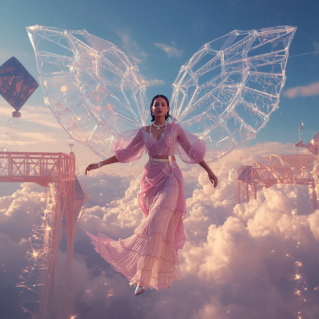 Crystal Kite Wing Saree with Floating Sky Festival Kingdom | cinematic saree ai prompt - Best 10 Elegant Silk Saree AI Prompts for Formal Office Wear Styling AI Prompt