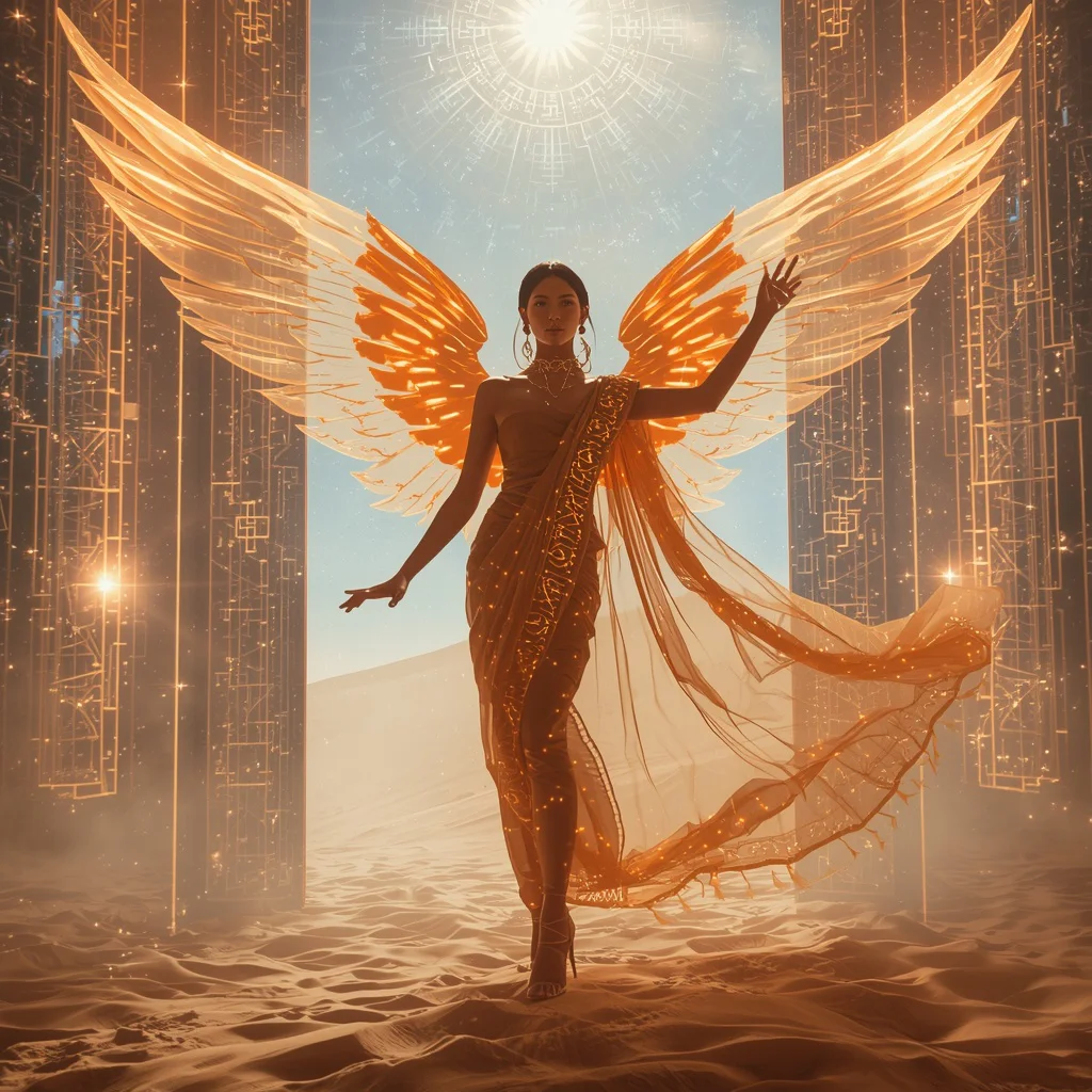 Cyber Sand Seraph Saree with Digital Desert Heaven Collapse Nexus Gate | prompt for traditional look for girl ChatGPT - New 10 Embellished Net Saree AI Prompts for Grand Reception Looks AI Prompt