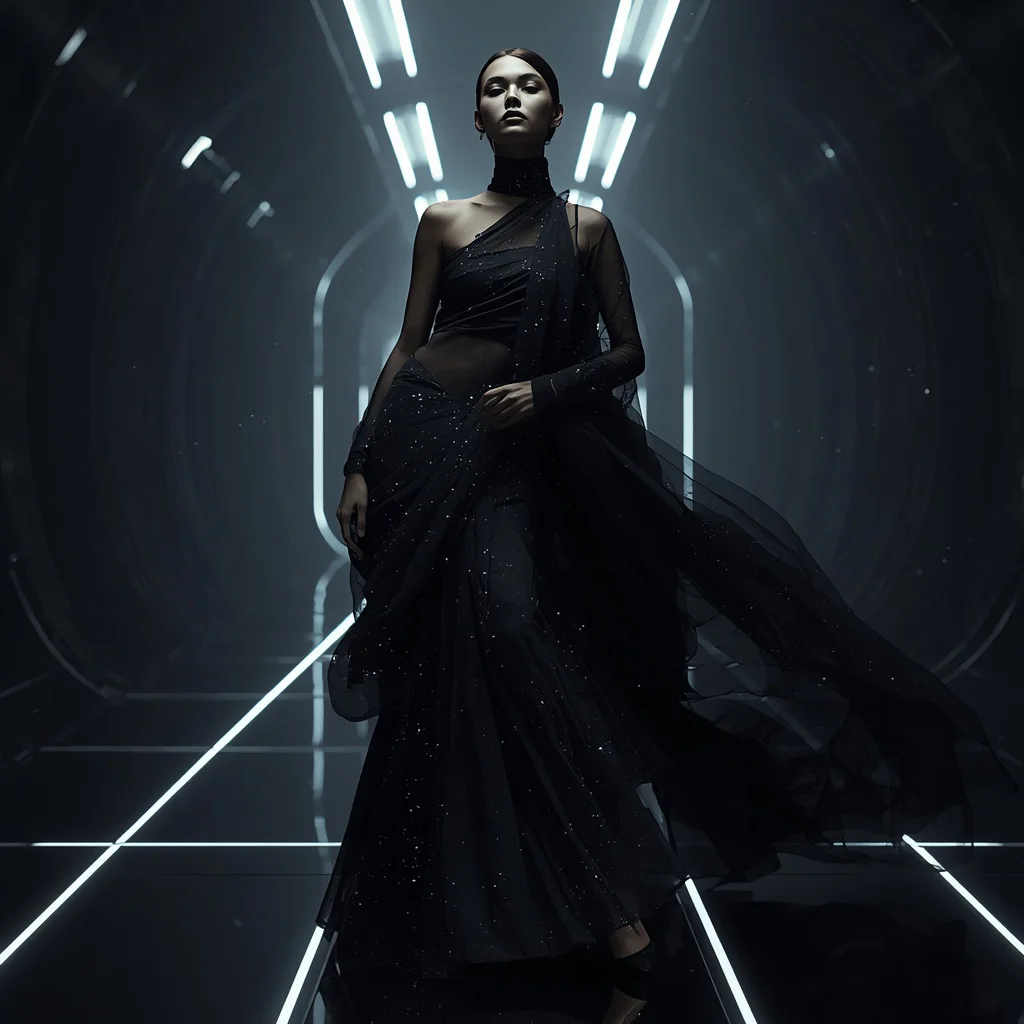 Dark Matter Shadow Saree with Void Gravity Corridor | Retro style prompt for Gemini girl in saree - Best 10 Vibrant Patola Saree AI Prompts for Gujarati Heritage Photography AI Prompt