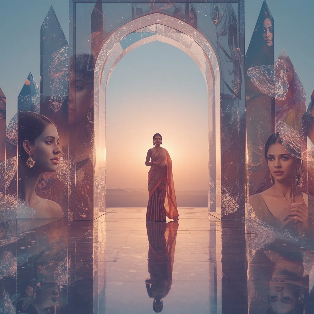 Festive Pastel Saree Crystal Horizon Gateway Collage Premium Cinematic | cute prompt for girls in saree aesthetic - Best 10 Beachside Saree AI Prompts for Breezy Coastal Fashion Shots AI Prompt