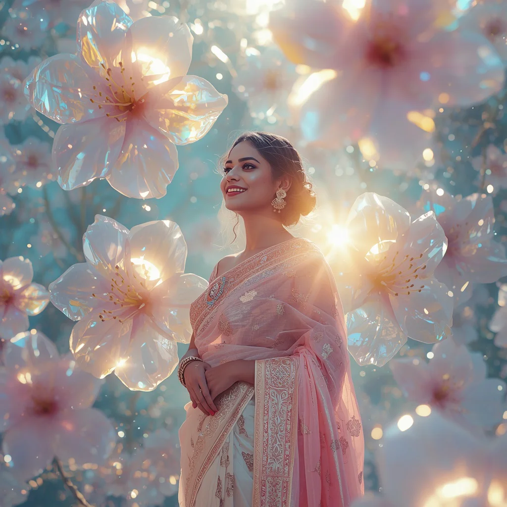 Festive Pastel Saree Crystal Solar Jasmine Kingdom Collage Premium Cinematic | saree prompt for gemini girl in english - Best 10 Regal Paithani Saree AI Prompts for Maharashtra Cultural Celebrations AI Prompt