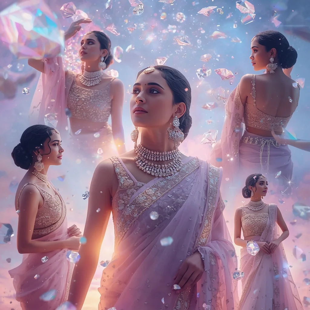 Festive Pastel Saree Diamond Rain Galaxy Collage Premium Cinematic | Traditional saree prompt for wedding - New 10 Sophisticated Organza Saree AI Prompts for Formal Event Styling AI Prompt