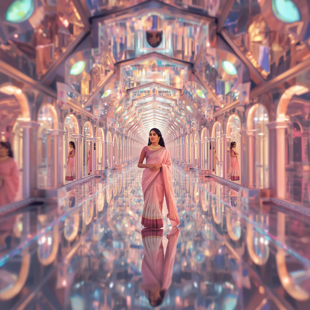 Festive Pastel Saree Infinite Prism Palace Collage Premium | prompt for gemini ai girl in saree 2026 in english - Retro Style Saree AI Image Prompts for Vintage-Inspired Girl's Fashion AI Prompt