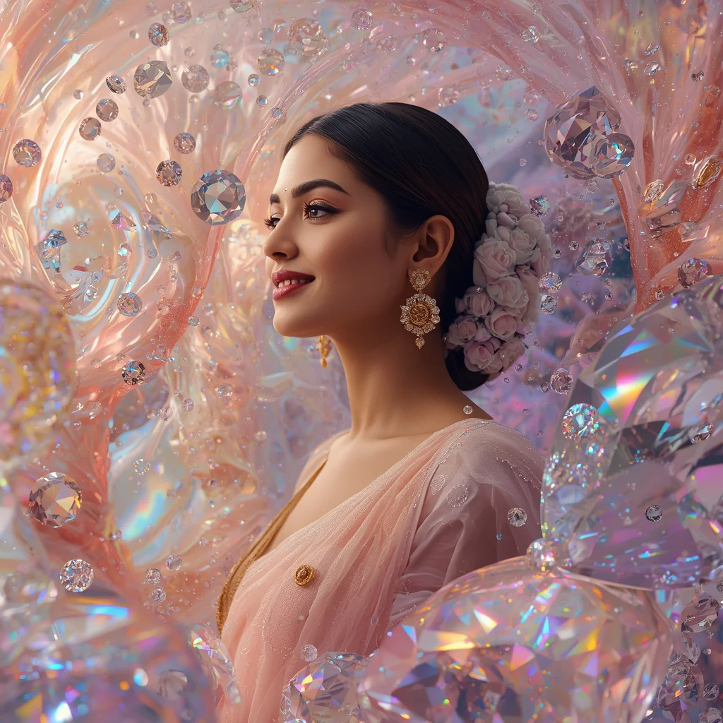 Festive Pastel Saree Liquid Diamond Aurora Dominion Collage Luxury Cinematic | retro style prompt for Gemini girl in saree - Top 10 Artistic Linen Saree AI Prompts for Minimalist Aesthetic Photoshoots AI Prompt