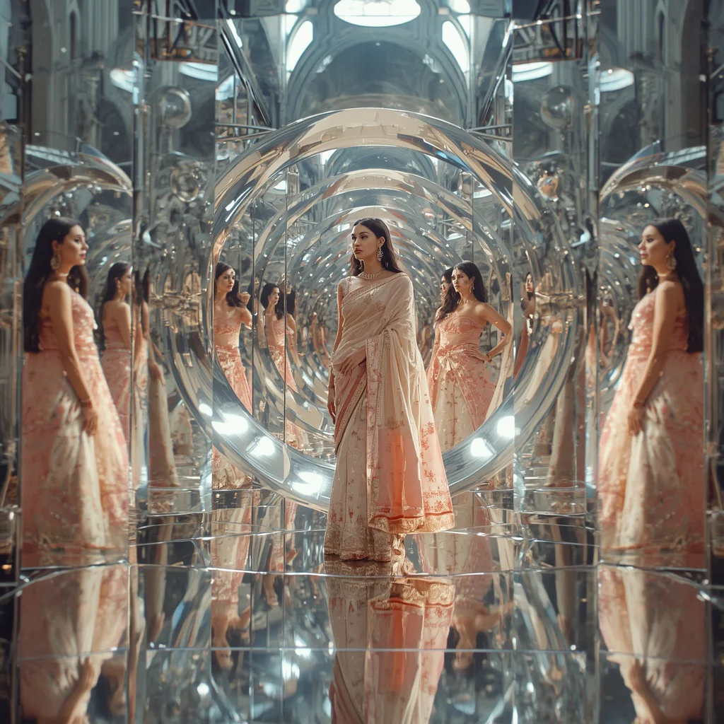 Festive Pastel Saree Mirror Orbit Cathedral Collage Luxury Cinematic | prompt for gemini ai girl in saree 2026 in english - Top 10 Resplendent Mysore Silk Saree AI Prompts for Karnataka Grandeur AI Prompt