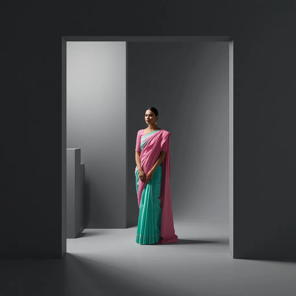 Festive Pastel Saree Monochrome Sculptural Gray Studio High Contrast Fashion Form Study Frame | chatgpt prompt generator - Best 10 Elegant Silk Saree AI Prompts for Formal Office Wear Styling AI Prompt