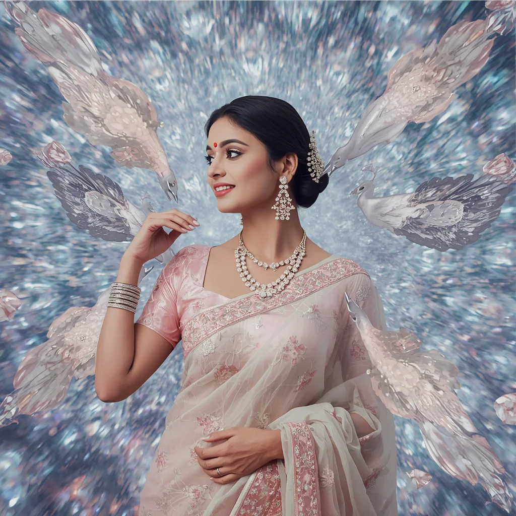 Festive Pastel Saree Orbital Crystal Peacock Queen Collage Premium Cinematic | Prompt for Gemini girl in saree - Best 10 Regal Paithani Saree AI Prompts for Maharashtra Cultural Celebrations AI Prompt
