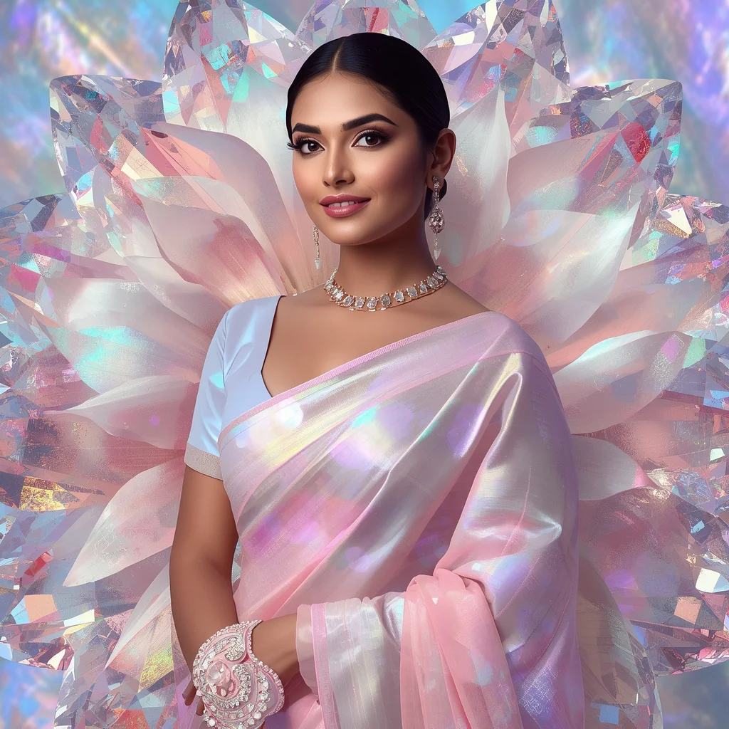 Festive Pastel Saree Prism Diamond Magnolia Empire Collage Luxury Couture | aesthetic saree prompt - Festive Girl's Saree AI Prompts for Diwali Celebration Photography AI Prompt