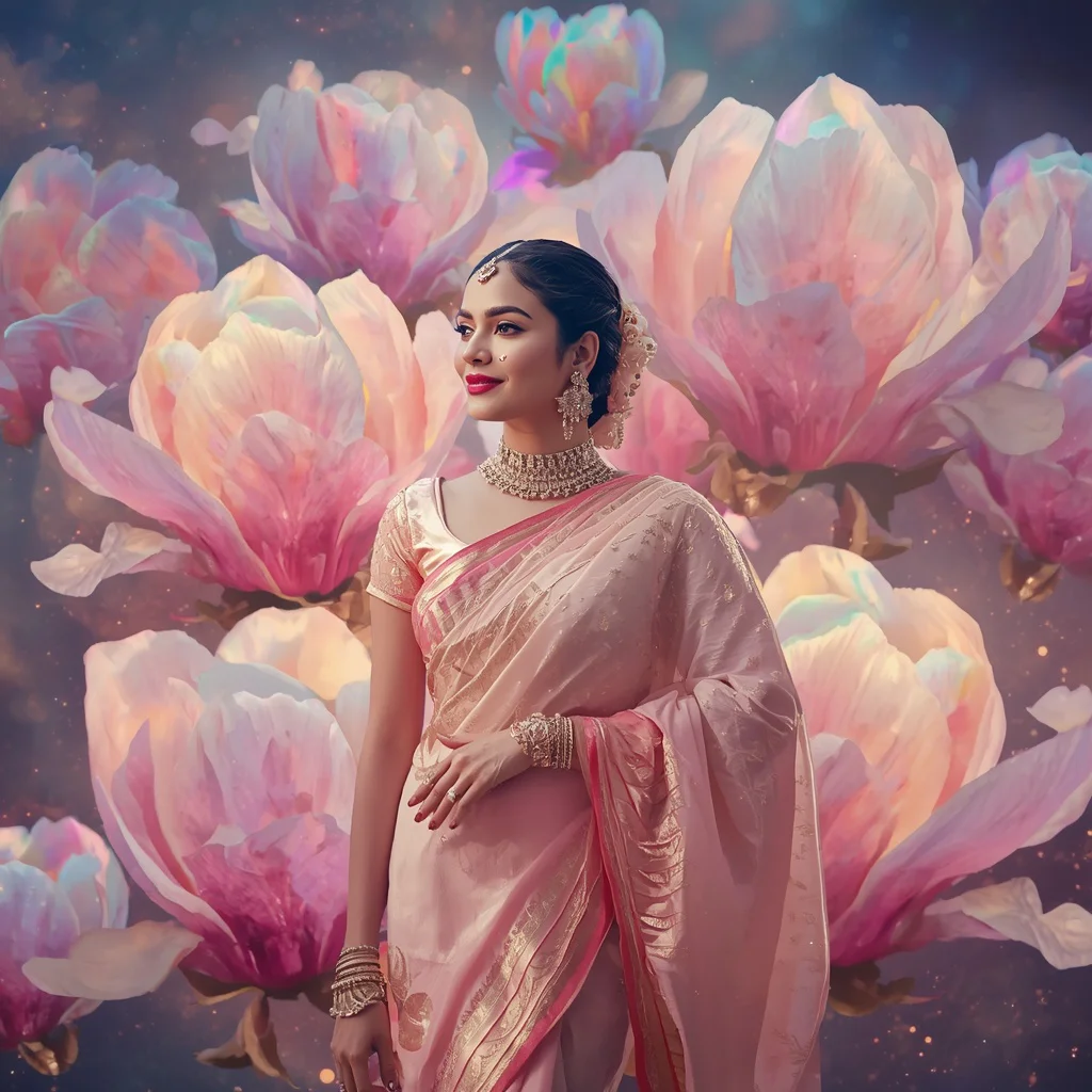 Festive Pastel Saree Prism Magnolia Nebula Bloomscape Collage Premium Cinematic | gemini saree prompt for women - Top 10 Artistic Linen Saree AI Prompts for Minimalist Aesthetic Photoshoots AI Prompt