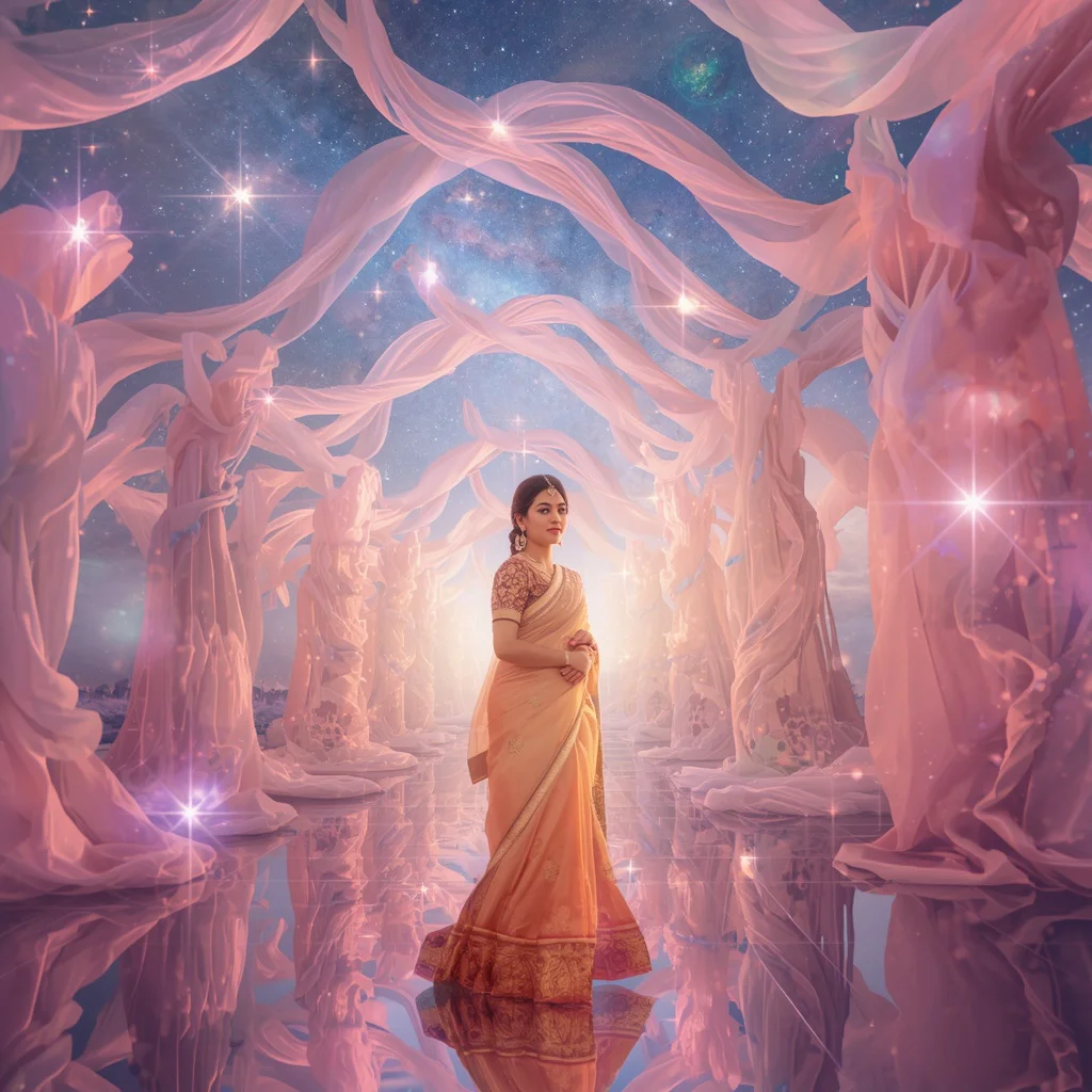 Festive Pastel Saree Silk Galaxy Infinity Citadel Collage Cinematic | prompt for Gemini girl attitude - Best 10 Regal Paithani Saree AI Prompts for Maharashtra Cultural Celebrations AI Prompt