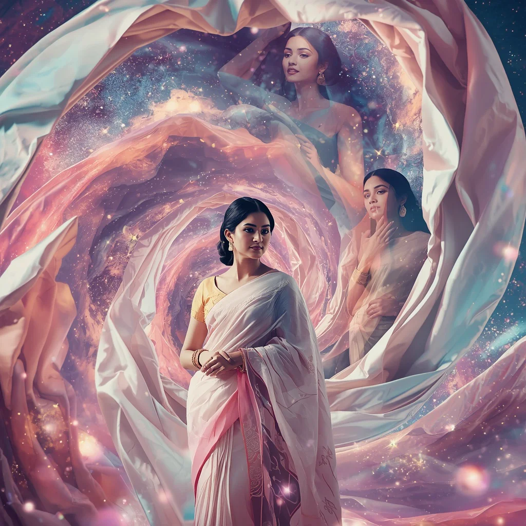 Festive Pastel Saree Silk Galaxy Spiral Collage Premium Cinematic | saree prompt for women in english - Top 10 Resplendent Mysore Silk Saree AI Prompts for Karnataka Grandeur AI Prompt