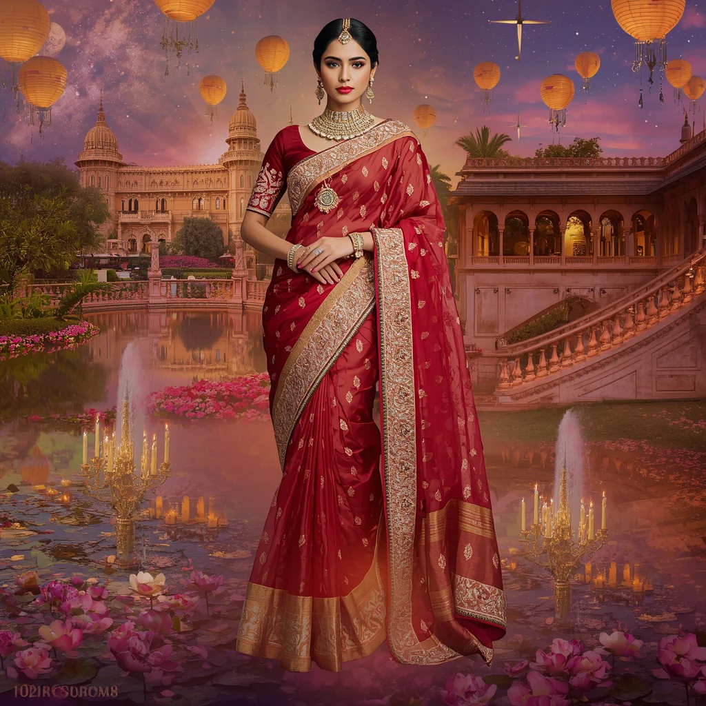 Festive Saree Ultimate World-Class Festival Fashion Campaign Collage | Global Maharani Masterpiece Prompt | prompt seen girl saree butterfly - Enchanting Girl Saree AI Image Prompts for Magical Forest Settings AI Prompt