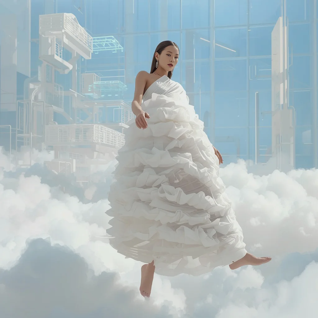 Floating Origami Cloud Saree with Sky Architecture Lab | chatgpt photo editing prompts text - Best 10 Vibrant Patola Saree AI Prompts for Gujarati Heritage Photography AI Prompt
