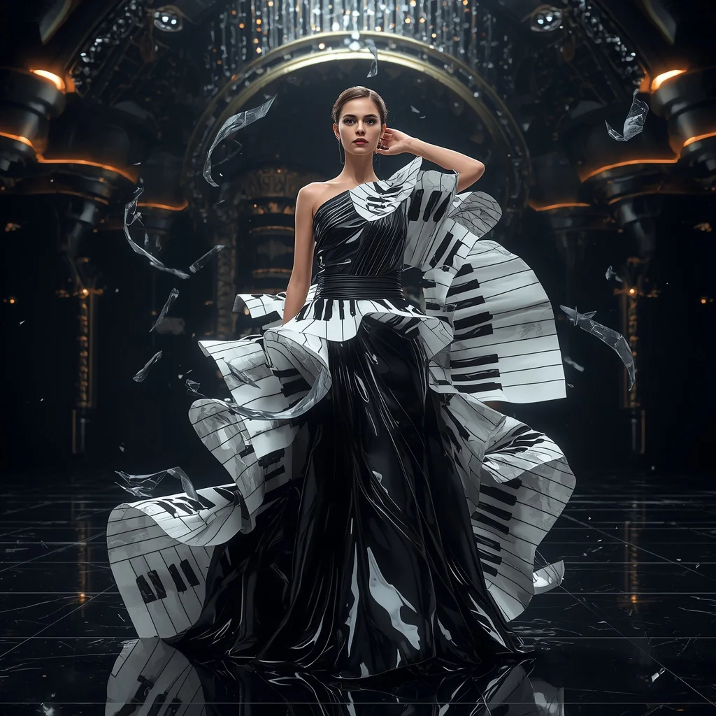 Futuristic Piano Gown Saree with Luxury Black Concert Stage | traditional saree prompt for girl - Best 10 Vibrant Patola Saree AI Prompts for Gujarati Heritage Photography AI Prompt