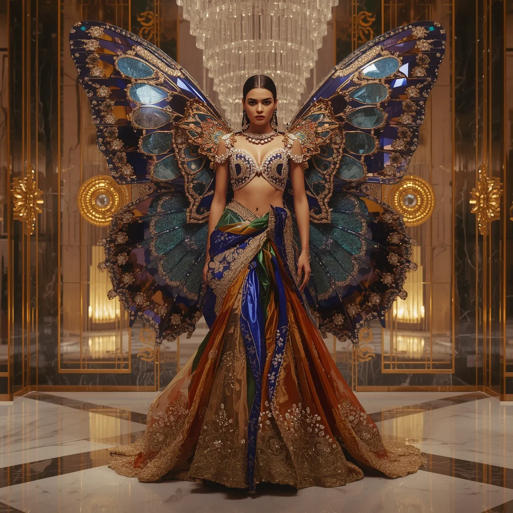 Giant Luxury Crystal Butterfly Wheel Saree with Floating Festival Architecture | gemini traditional saree prompt pdf download - Festive Girl's Saree AI Prompts for Diwali Celebration Photography AI Prompt