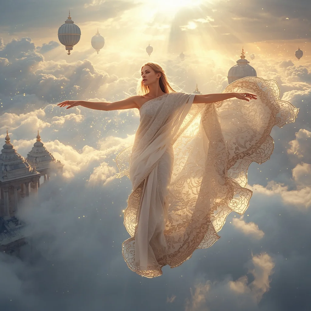 Pearl Cloud Celestial Heaven Drift Saree – Divine Ethereal Angel Couture | ai prompt text generator - New 10 Contemporary Kanjeevaram Saree AI Prompts for Modern Bridal Wear AI Prompt