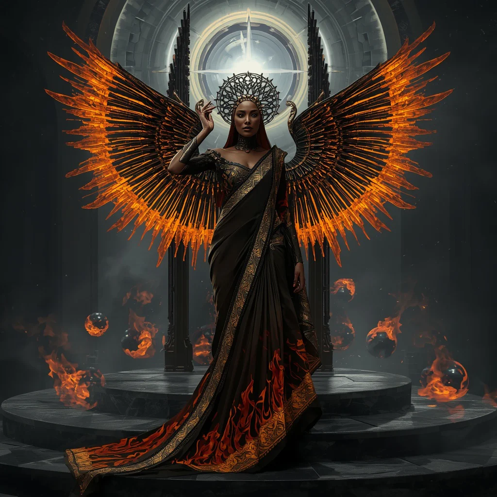 Solar Eclipse Seraph Empress Saree with Black Sun Dominion Cathedral | traditional saree prompt pdf - New 10 Embellished Net Saree AI Prompts for Grand Reception Looks AI Prompt