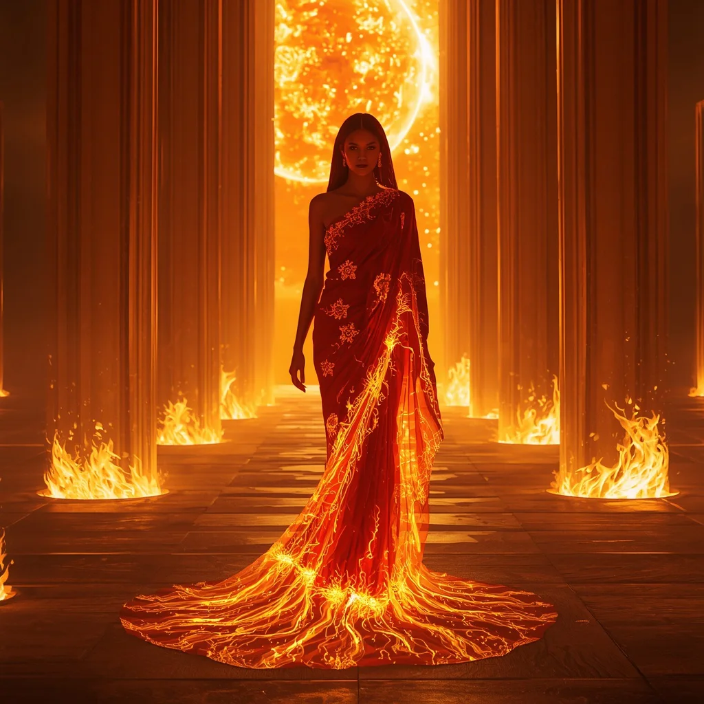 Solar Inferno Celestial Flame Goddess Silk Saree – Divine Star Energy Couture | prompt for traditional look for girl chatgpt - Best 10 Regal Paithani Saree AI Prompts for Maharashtra Cultural Celebrations AI Prompt