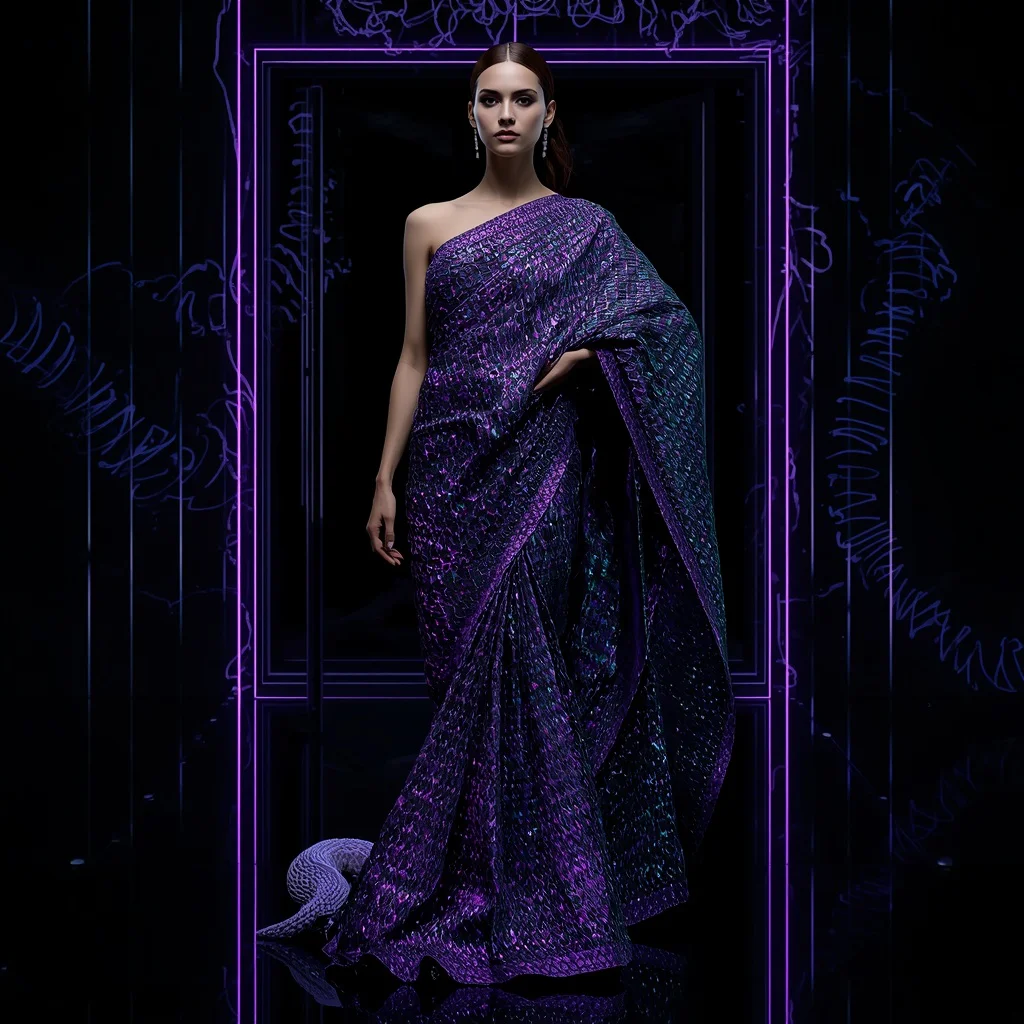 Void Crystal Serpent Saree with Infinite Shadow Nexus Black Dimension Gate | gemini saree prompt for women - Top 10 Artistic Linen Saree AI Prompts for Minimalist Aesthetic Photoshoots AI Prompt